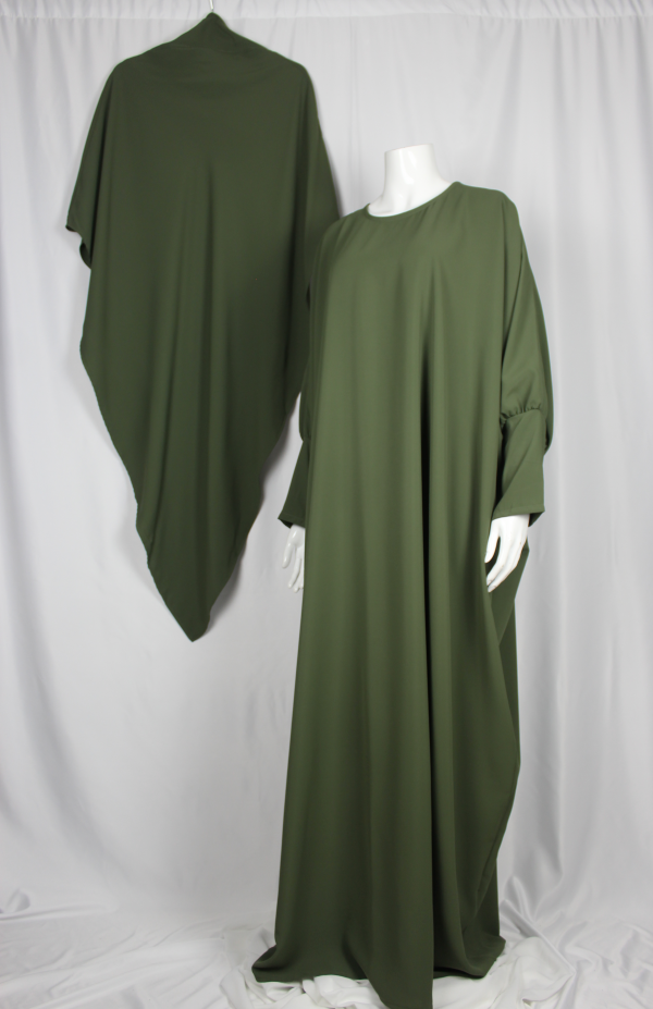 Abaya Nisa vert kaki ensemble abaya et khimar